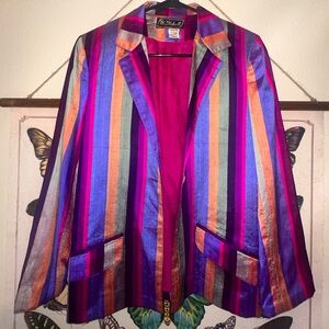 RARE "Mr. Blackwell" glowing rainbow thai silk hourglass jacket